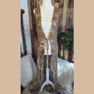 Vintage Bohemian Crochet floor length Vest